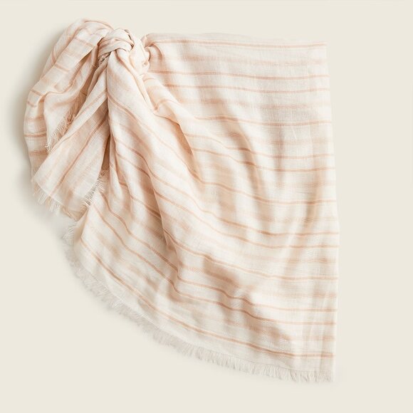 J. Crew Linen Cotton Sarong Scarf White Tan Stripes - Picture 3 of 11